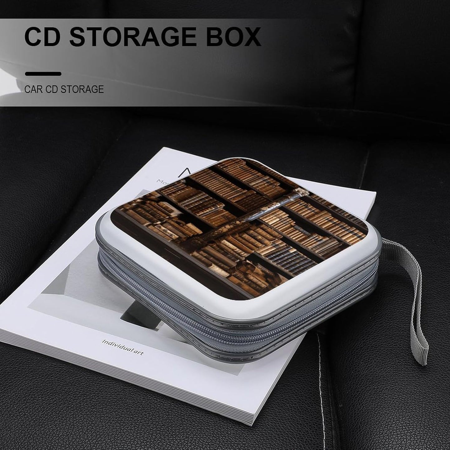 Old Books in Library CD Case Portable Zipper CD Cases Holder Hard Plastic DVD Disc Cases Storage Binder Large Storage Disc Wallet Bag Heavy Duty Booklet Album 40 Capacity