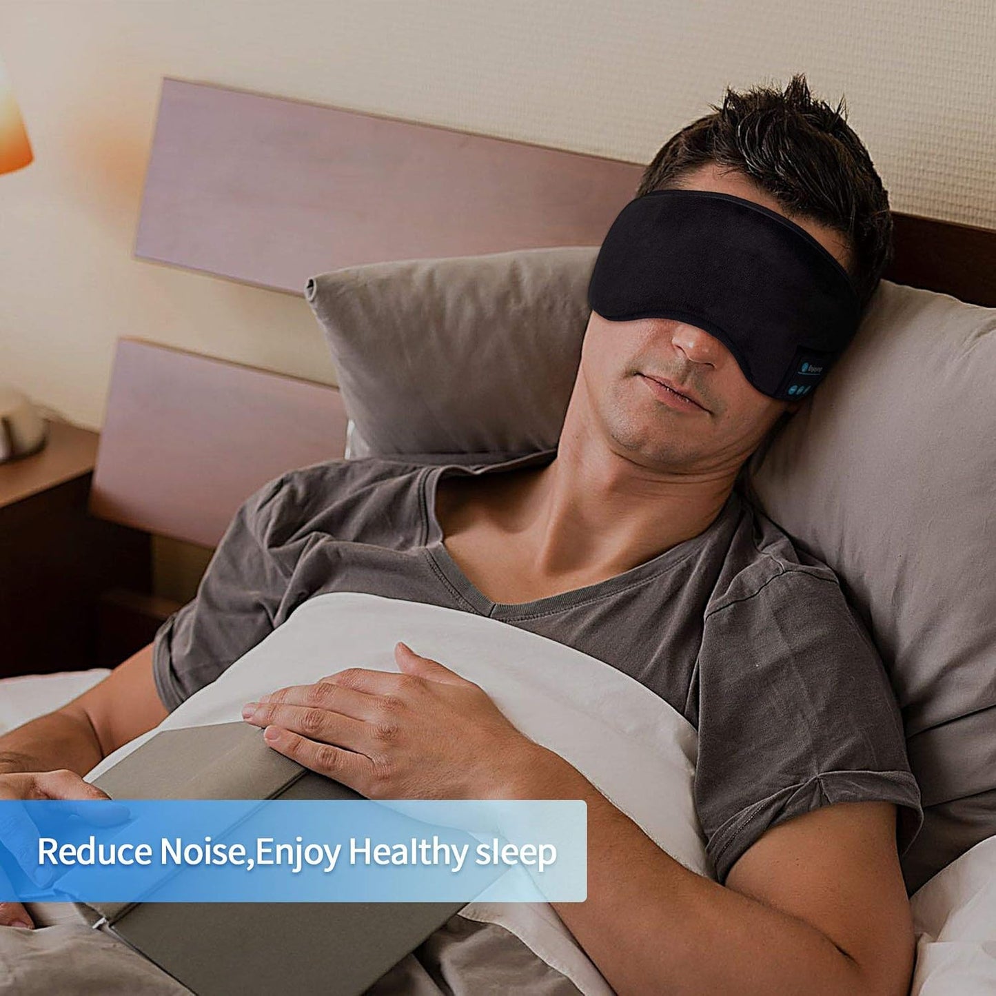Voerou Sleep Headphones 5.2 Bluetooth Sleep Mask with Music and Ultra Thin Speakers Perfect for Sleeping, Air Travel,Meditation and Relaxation，Unique Gifts for Men Women - Black