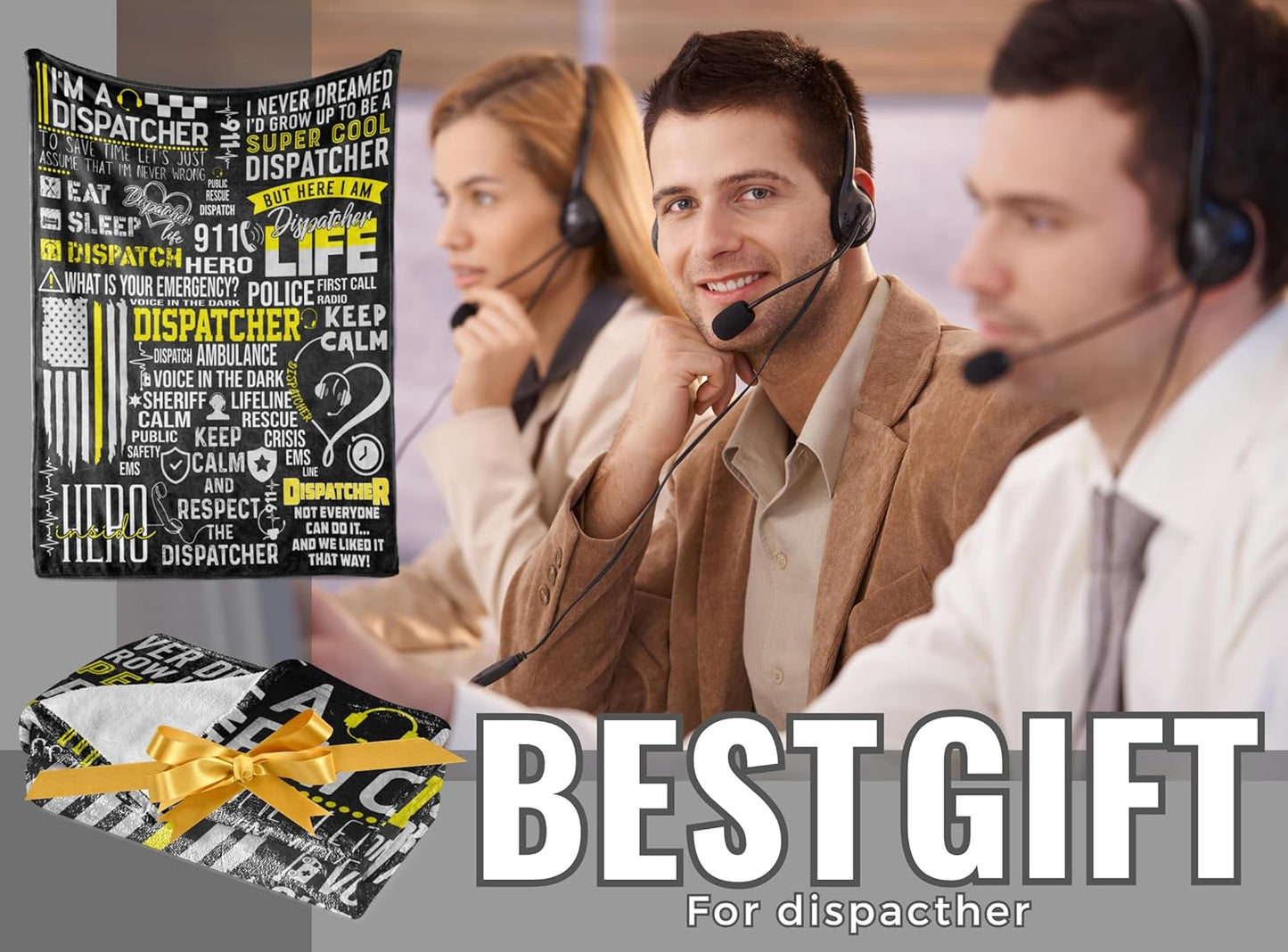 911 Dispatcher Gifts for Emergency Dispatchers Women & Men, Flannel Blanket Throw, Stars, Black - 50 x 65 inches