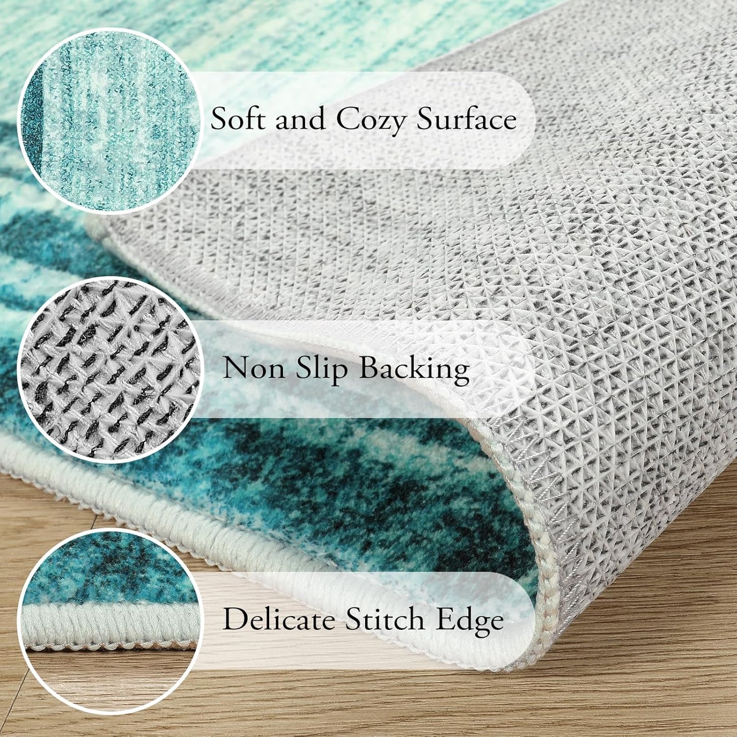 Lahome Amabel Abstract Teal 8x10 Area Rugs for Living Room, Washable Modern Bedroom Rug 8x10 Stain Resistant, Low-Pile Soft Minimalist Bordered Large Indoor Carpet for Office Dining Room