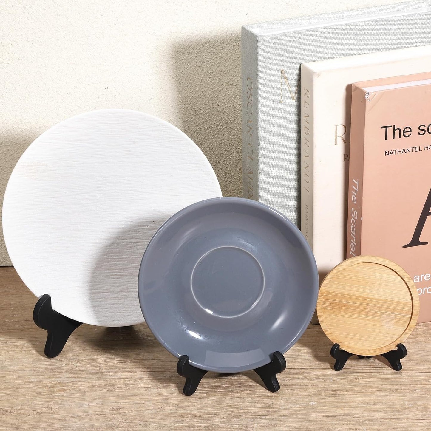 3 Pack Plastic Frame Holder Stand, 3 Size Black Plate Display Stand, Foldable Picture Stands for Display Platter, Dish, Book, Photo