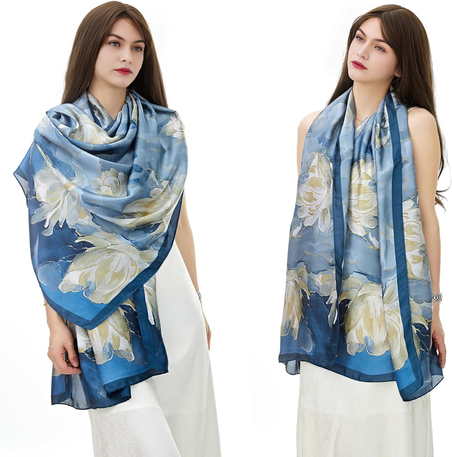 YOUR SMILE Large Mulberry Silk Feeling Long Stain Scarf Lightweight Sunscreen Shawls Wraps for Women