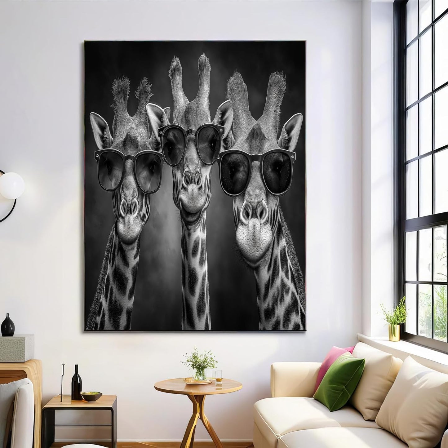 GDJSMIN Humorous Scene Wall Art, Sunglasses Giraffe Poster for Reading Room Living Room Decor 24 x 36 inch Unframed