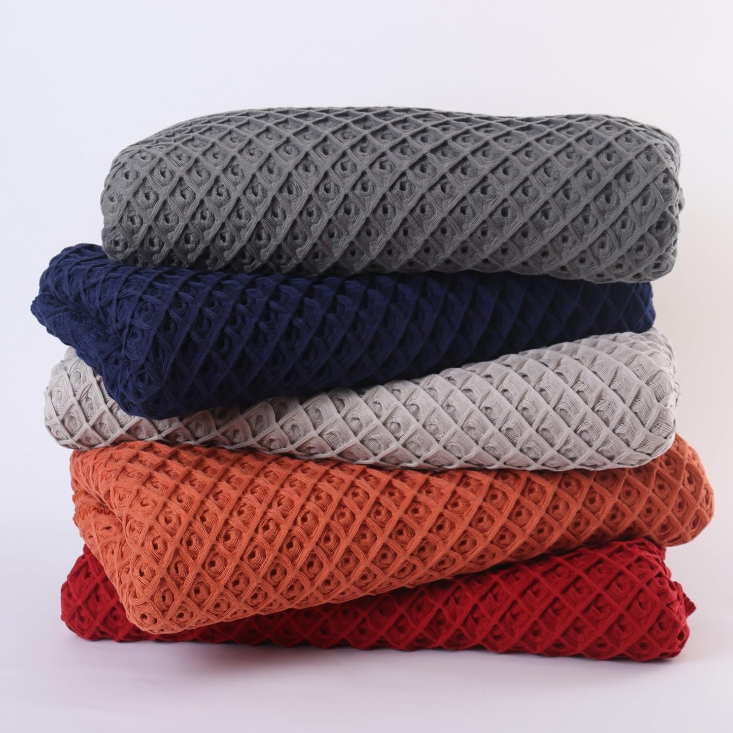Premium Cotton Waffle Weave Throw Blanket - Large Waffle Style, Decorative, Breathable, Perfect Home Gift (Gray, Throw)