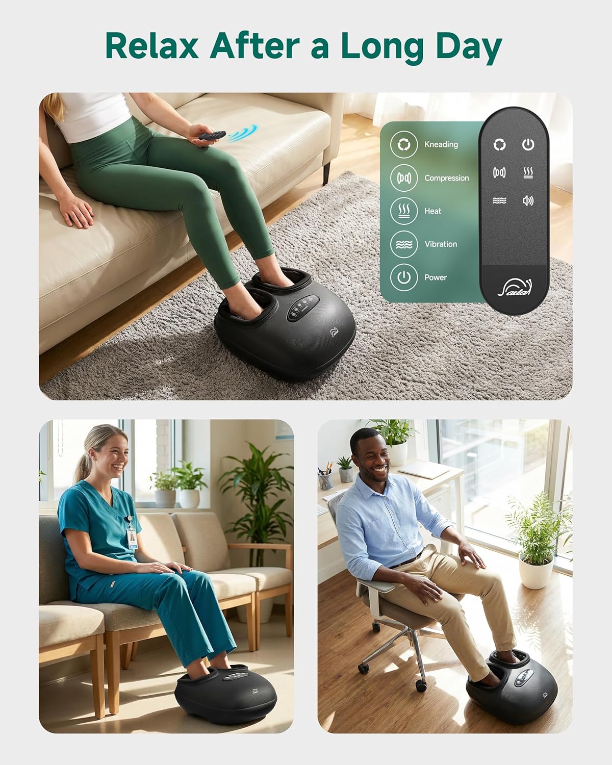 Snailax Foot Massager with Heat, Foot Massager for Neuropathy Plantar Fasciitis Deep Kneading Compression Vibration Feet Massager Machine Remote Control, Foot Warmer Fits Size 13,Gifts for Men Women