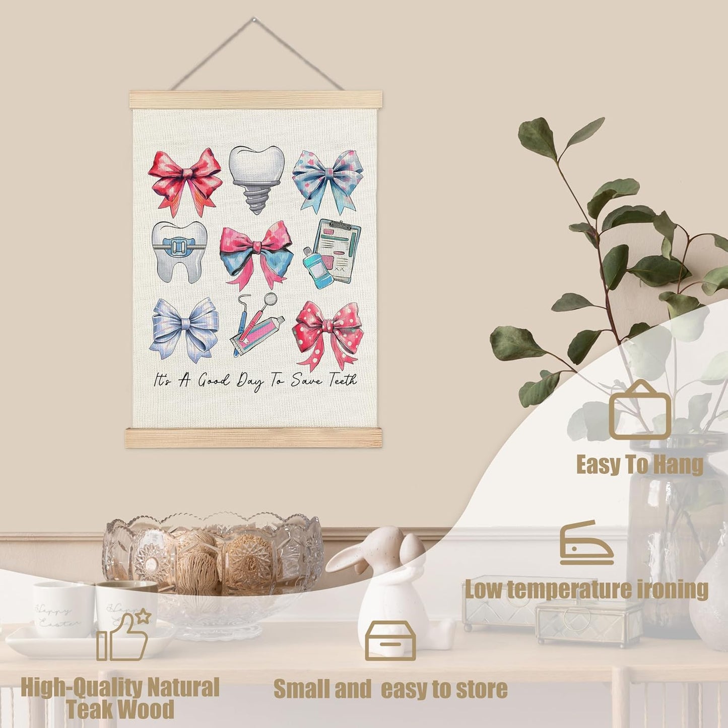 WUCHJ Coquette Pink Bow Dental Office Wall Art Poster, Dentist Dental Assistant Office Decor, It's a Good Day to Save Teeth Canvas Prints Artwork for Clinic Medical Decor, 12x16 Inch