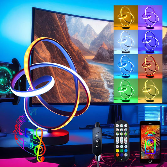 Black USB Modern Table Lamp, 7 Colors 10 Light Modes Spiral Design Table Lamp, Touch Dimmable Nightstand Lamp, Unique Bedside Lamp for Living Room, Bedroom, Cool Lamps