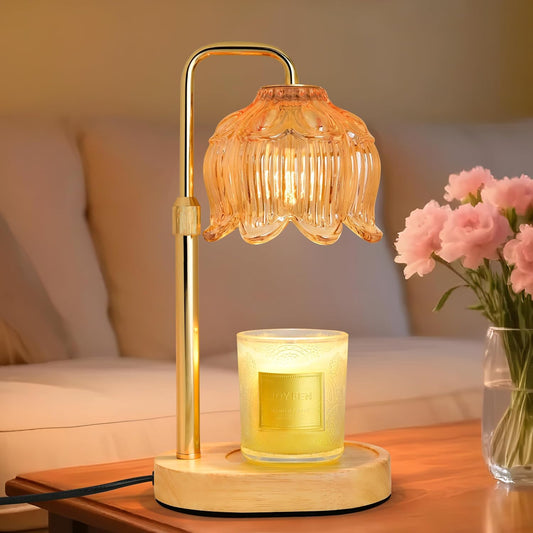 Candle Warmer Lamp with Timer Dimmer, Adjustable Height Candle Wax Warmer, Christmas Birthday Gift for Mom Women, House Warming Gifts for New Home Bedroom Decor, (Lotus Flower-Amber)