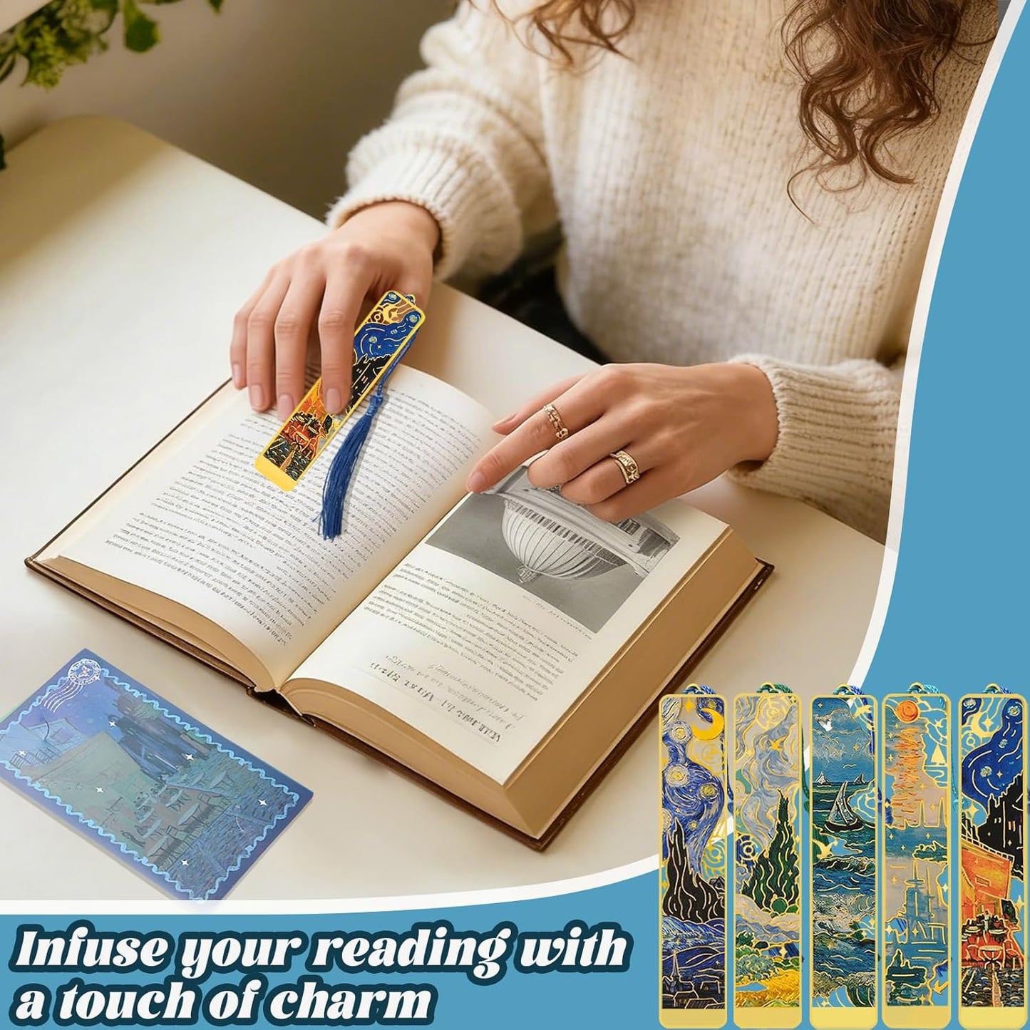 5 Pcs Metal Bookmarks with Tassel, Oil Painting Scenery Theme Exquisite Bookmarks, Book Accessories Gifts for Book Lovers Writers Readers Children Teens Men Women Adults (Scenery-5pcs)