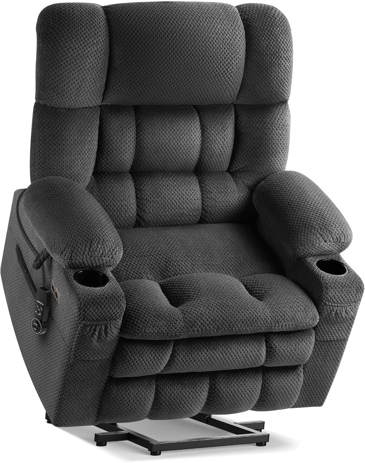 Oversized Dual Motor Electric Power Lift Recliner Chair for Elderly with Infinite Recline, Plush Fabric, Heated Massage, Adjustable Headrest, USB Charging, Cup Holders, Comfortable Ergonomic Design