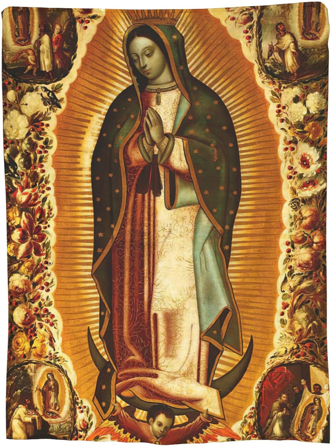 Mexican Religious Catholic Virgin Mary Our Lady of Guadalupe Virgen De Guadalupe Full Fleece Throw Cloak Wearable Blanket Flannel Comforter Quilt Bedroom Bedding Plush Soft Cozy