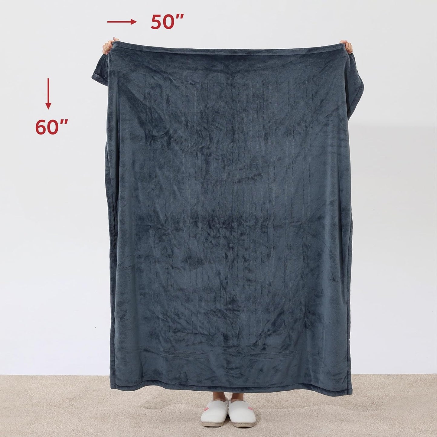 Sunbeam Royal Posh Velvet Heated Throw Electric Blanket, 50" x 60", 4 Heat Settings, 4-Hour Auto Shut-Off, Warming Throw for Couch, Fast Heating, Machine Washable, Warm and Cozy, Rain Storm Blue