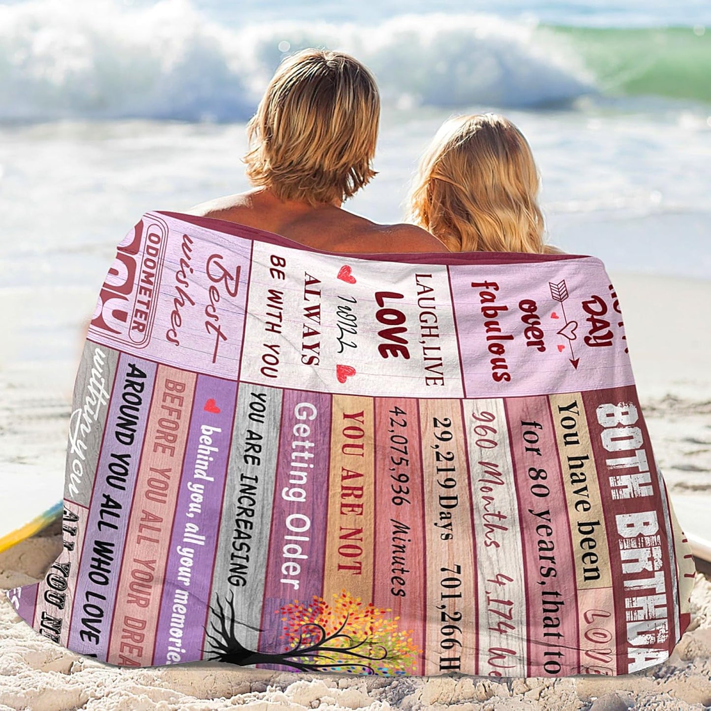 80th Birthday Gifts for Women Blanket, Happy 80th Birthday Gifts for 1945 Women, Colorful Tree Blanket Gift for 80 Year Old Woman, Soft Comfy Warm Plush Flannel Blanket for Sofa Couch Bedroom 60"X50"