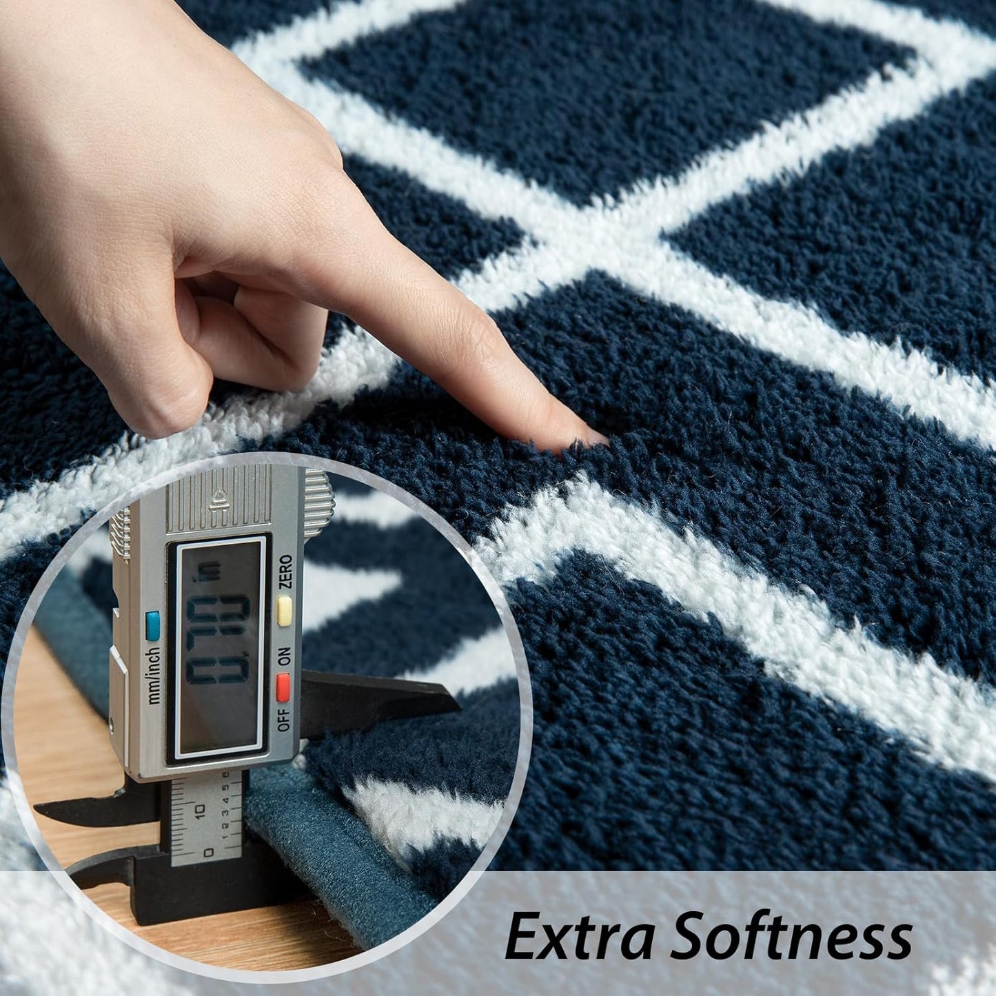 Soft Area Rug for Bedroom, 4x6Ft Moroccan Rugs for Living Room, Geometric Non-Slip Carpet with Memory Foam for Boys Girls's Bedside Office Dorm Hallway, Blue and White