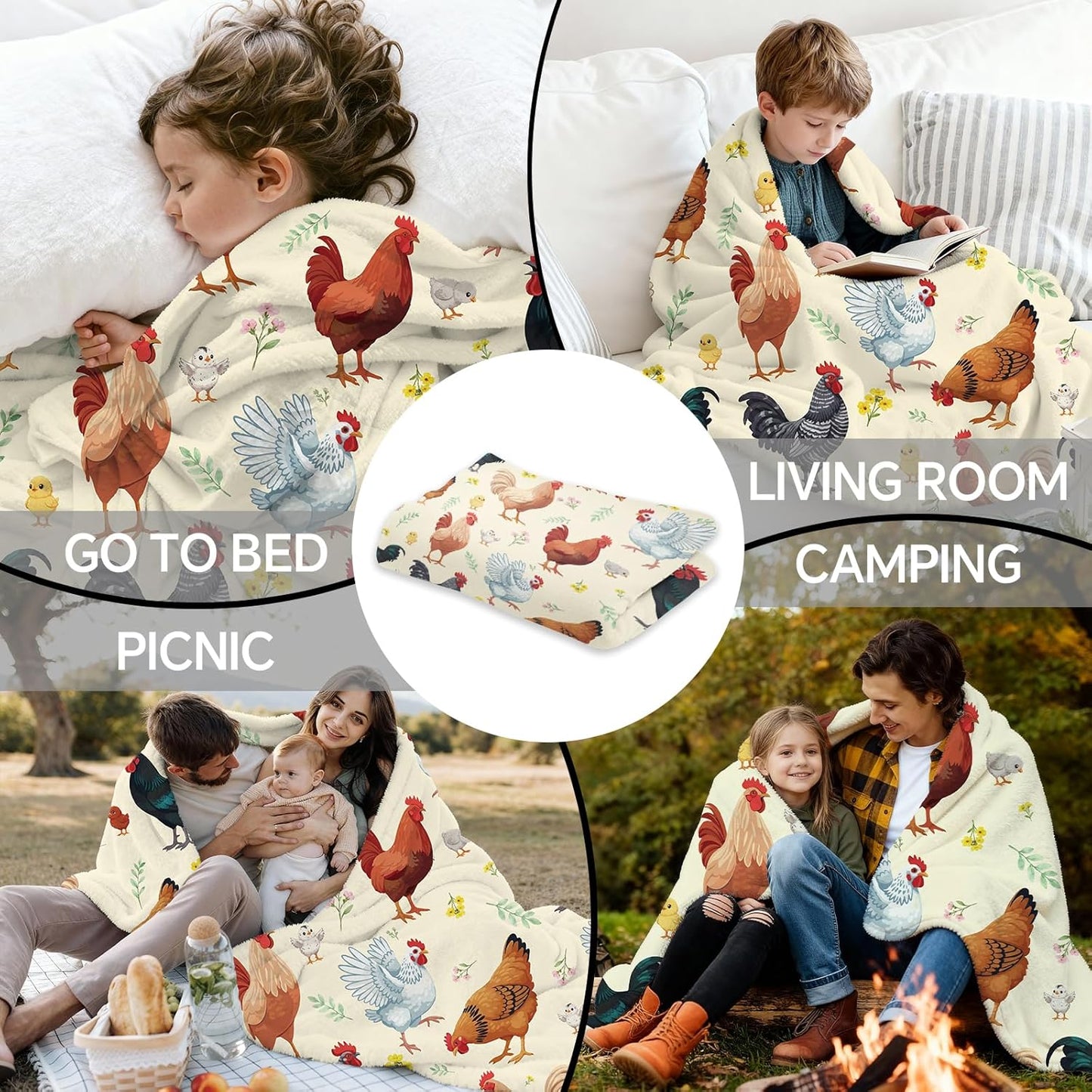 Cute Chicken Printed Blanket Present Chicken Soft Flannel Lightweight Throw Blanket for Kids Girls Boys Women Men Funny Colorful Rooster Blankets for Sofa Couch Bed Decor (50"x60")