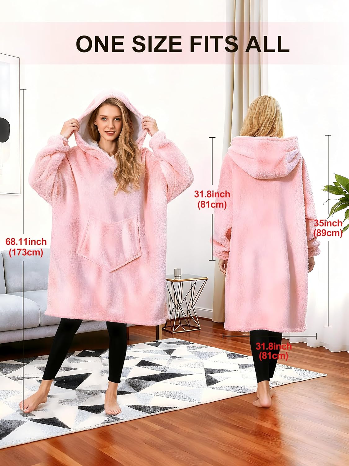Oversized Hoodie Blanket, Wearable Blanket sweatshirt, Ultra Soft Sherpa Fleece Comfy Snuggle Hoodie