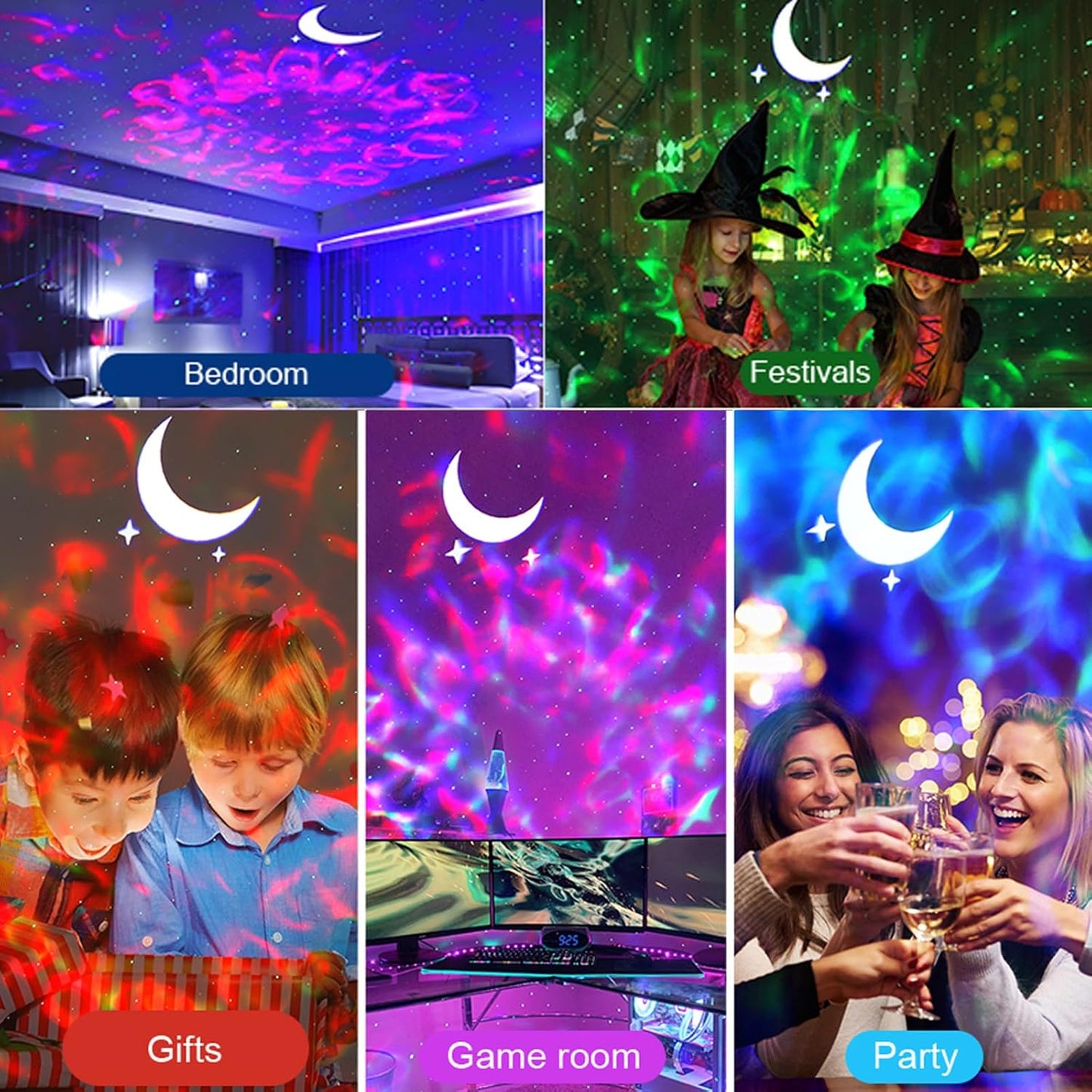 Children Gift Galaxy Projector Star Night Light - 3-in-1 Moon Star Aurora Projector for Bedroom, Clap-Activated Music Sync,14M Colors, Nursery & Adult Sleep Aid (No Music/Alexa)
