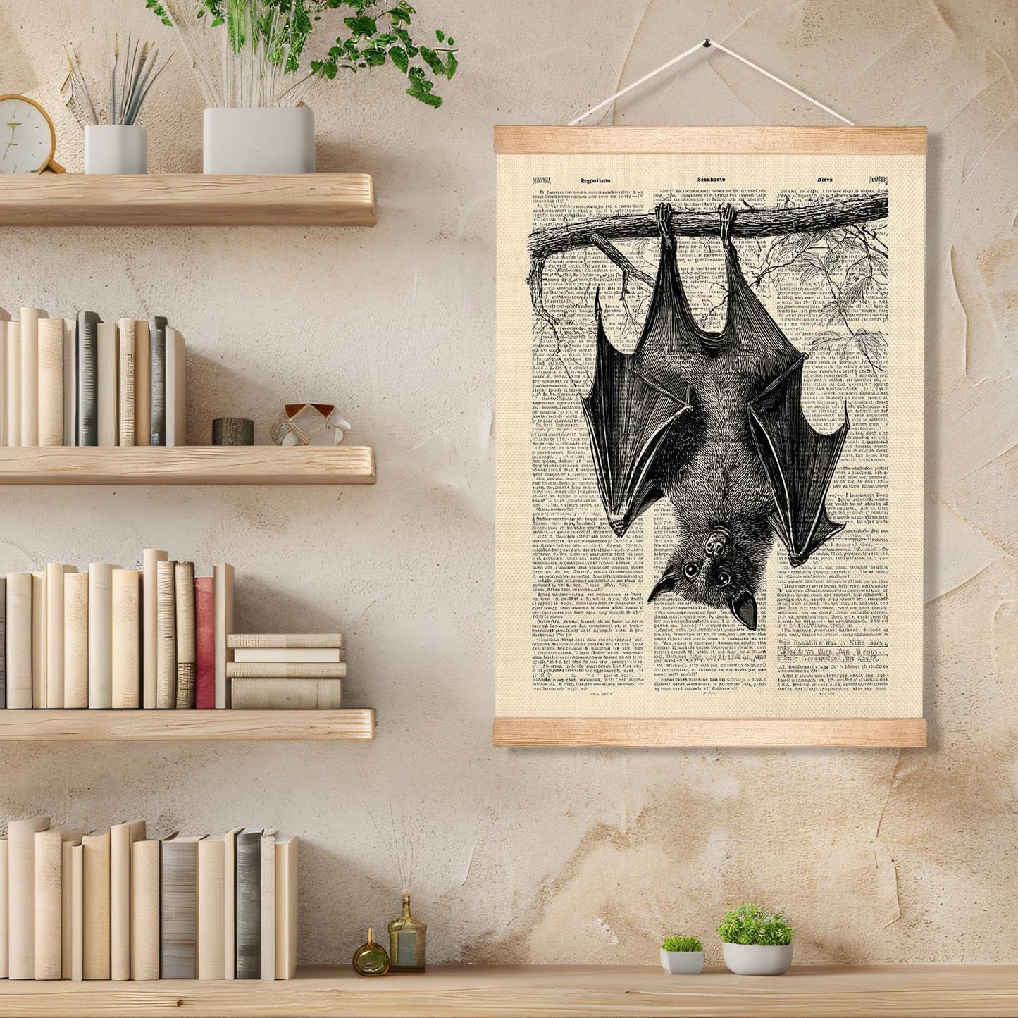 HEYJEEPER Vintage Bat Wall Art, Gothic Natural History Illustration Poster, Retro Dictionary Page Style Hanging Decor for Living Room,Office,Witchy or Bedroom Wall Decor14 x 18.5Inch