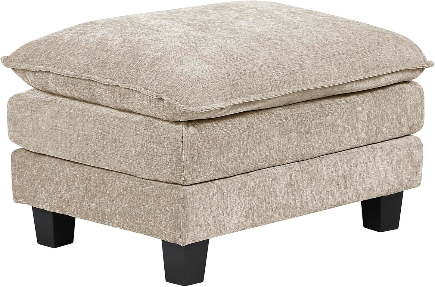 Lexicon Chenille Upholstered Rectangle Ottoman, Foot Stool, Black Faux Wood Feet, Durable Frame, Large Padded, Modular Sectional Couch Add Ons for Living Room, Bedroom, Assembly Required, Light Taupe