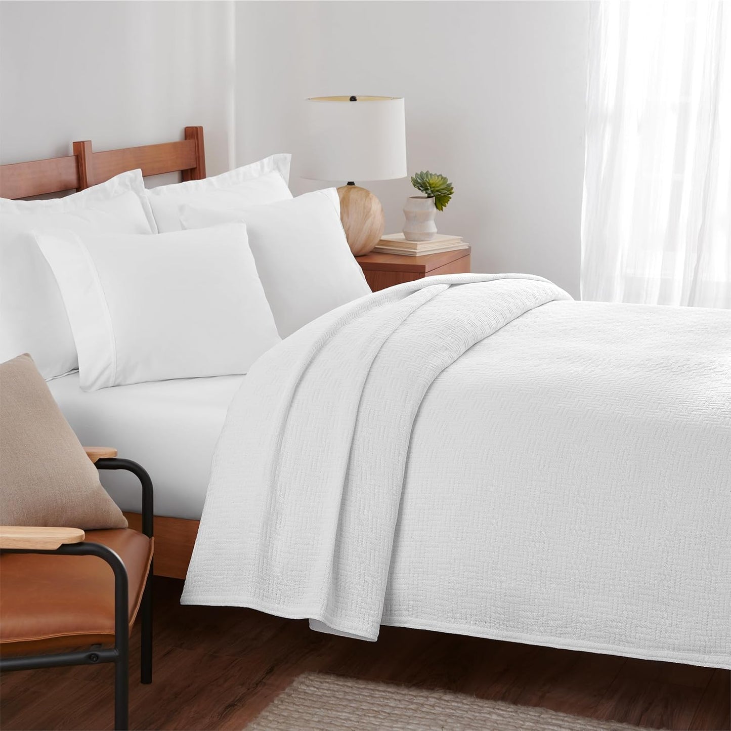 Arkwright Basket Weave King Blanket - 100% Ringspun Cotton All Season Blankets, Luxury Hotel Quality, Soft on Skin, Breathable, 300 GSM for Bed, Sofa, and Chair, 104 X 90 in, White