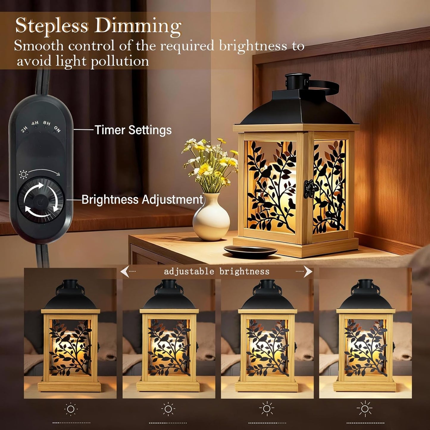 Candle Warmer Lamp, with Timer and 2 Bulbs Dimmer Farmhouse Lantern for Top-Down Adjustable Candle Warmer, Electric Lamp for Jar Candles, Auto Shut Off Home Decor Gift for Women (Handmade Wood)