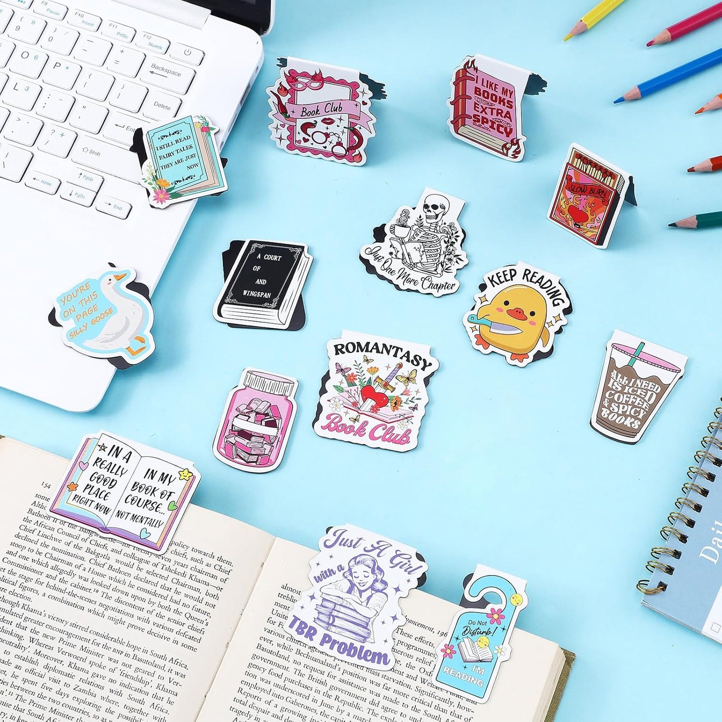 Skyygemm 18 Pcs Funny Magnetic Bookmarks Magnet Bookmarks Fun Cute for Reading Bookworm Booklover Women Work Adults Travel School Teacher Office Supplies Gifts