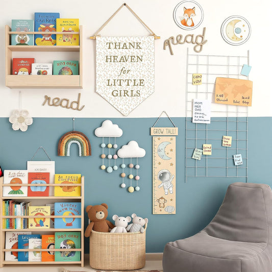 Nursery Playroom Reading Room Bedroom Door Wall Decor Gifts for Girl Kids-Baby,Shower Christmas Gift-Canvas Banner Pennant Prints Poster Flag Sign Wall Art-Thank Heaven for Little Girls