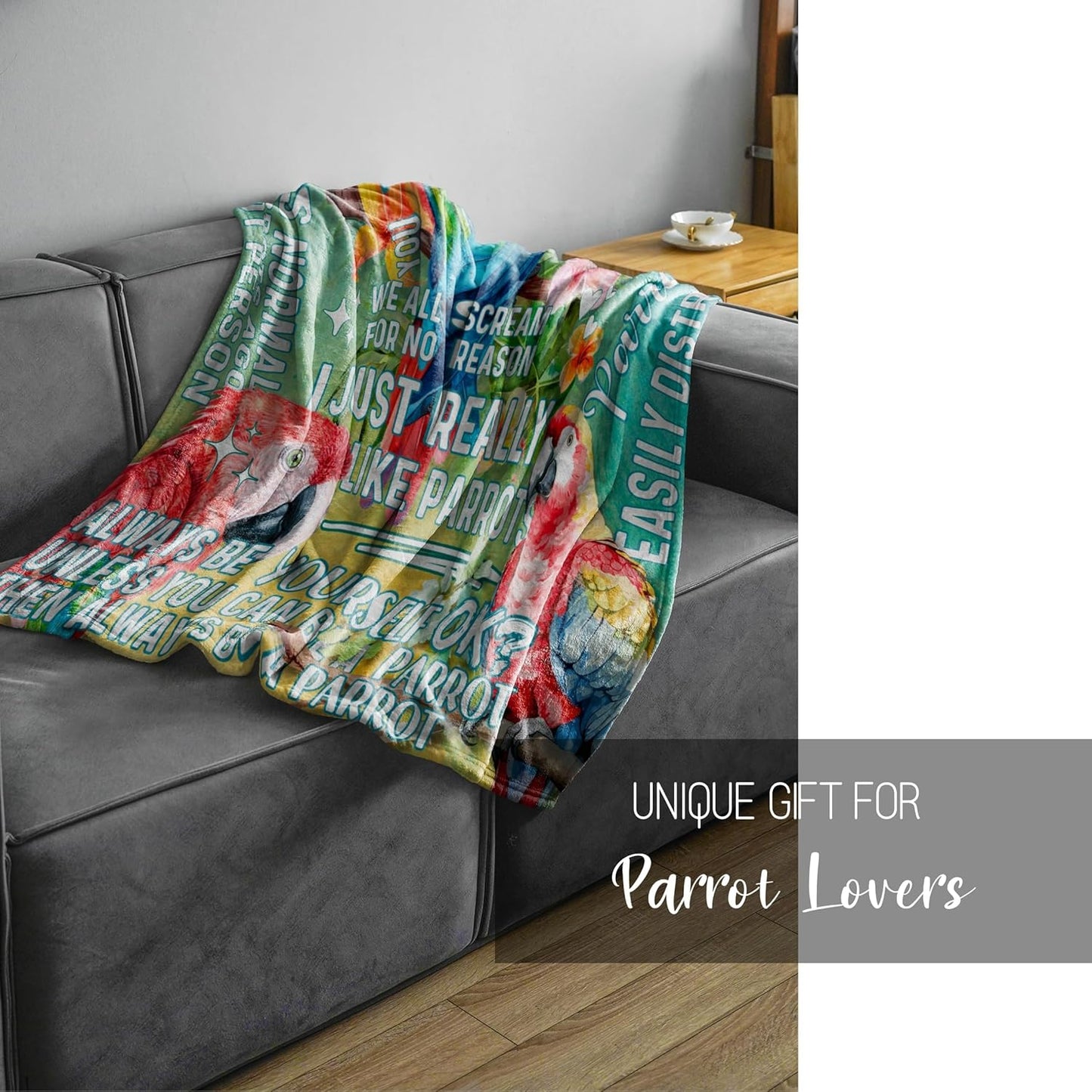 Parrot Gifts, Gifts for Bird Lovers, Parrot Flannel Throw Blanket for Adults, Teens, Boys, Sons, Brothers, Best Friends, Coworkers, 50 X 65 Inches