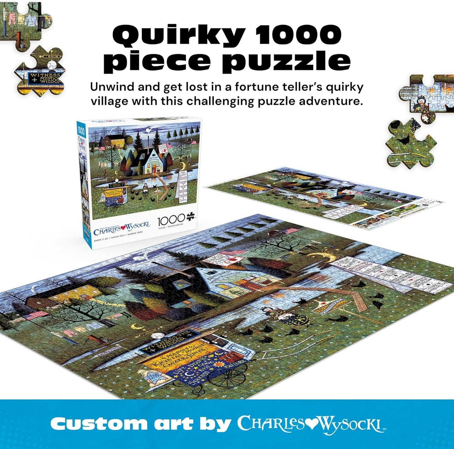 Buffalo Games – Charles Wysocki Know It All 1000 Piece Jigsaw Puzzle, Americana Folk Art Puzzle for Adults