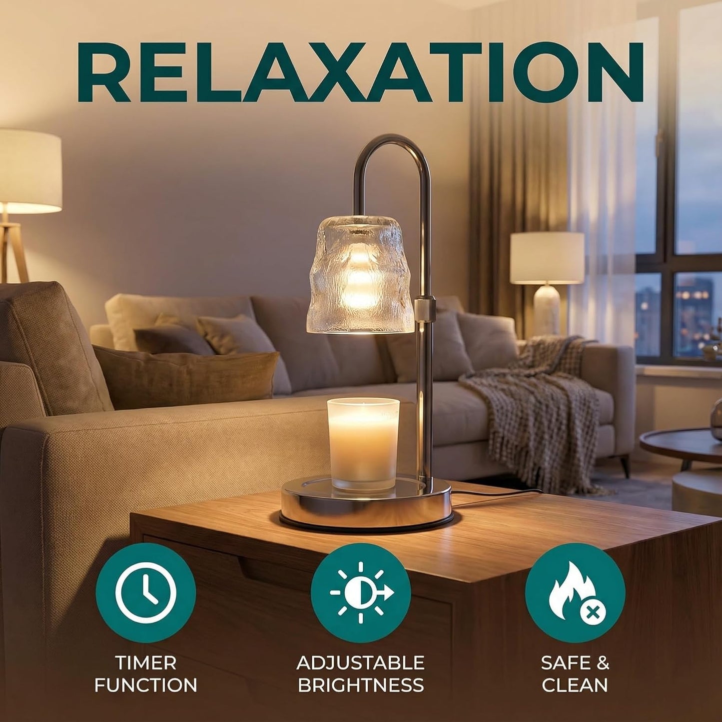 Candle Warmer Lamp with Timer & Dimmable,Candle Lamp Warmer with Ice-cracked Glass Shade,Gifts for Women valentine’s day, Adjustable Height Wax Warmer Lamp with 2 Bulbs for Jar Candles (Silver)