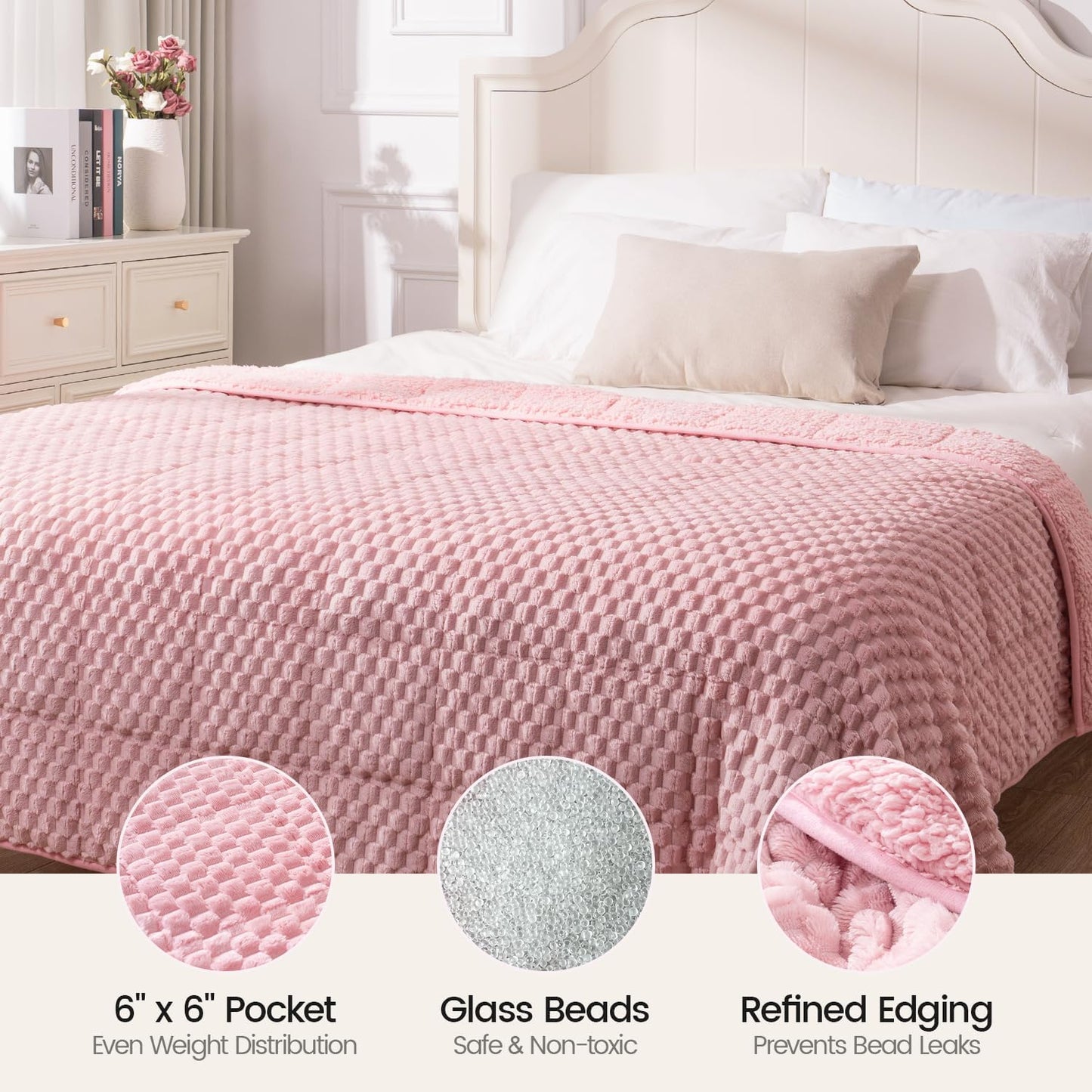 Super Fuzzy Soft Fleece Sherpa Weighted Blanket 15 lbs for Adults, 3D Imitation Turtle Shell Luxury Weighted Throw for Better Sleep, Dual Sided Cozy Heavy Blankets for Couch Bed, Pink, 60" x 80"
