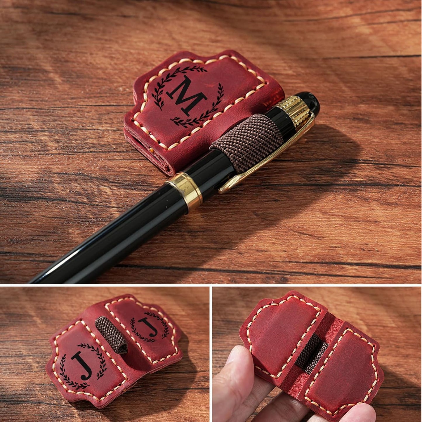 Personalized Magnetic Leather Bookmarks with Pen Holder,26 Letters Custom Book Markers for Reading with Name Initial Gift for Book Lovers,Women,Men (Blue, A)