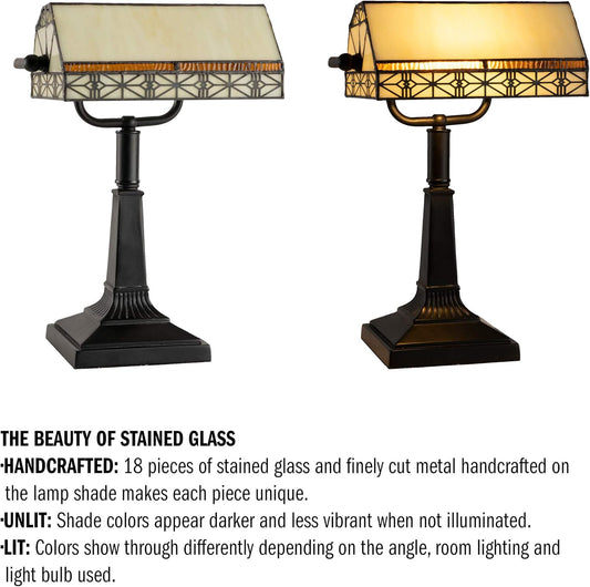 Lavish Home Tiffany-Style Bankers Lamp - Vintage-Looking Mission-Style Table or Desk LED Light with Stained Glass Shade (Dark Brown)