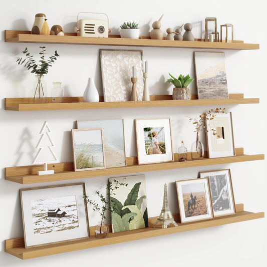 Floating Picture Ledge Shelves Set of 4, 48 Inch Shelves with Lip - Large Nursery Book Shelf for Toys Storage, Kids Bookshelf - Wall Mounted Living Room Bedroom Decor Frames