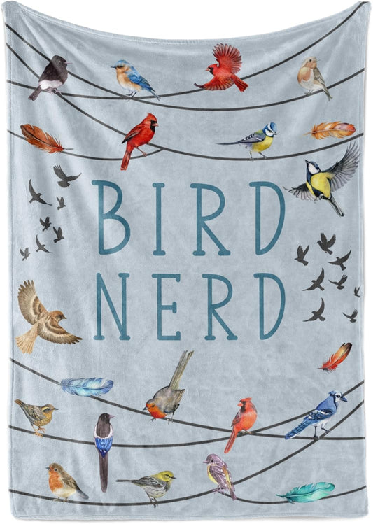 Bird Watching Lovers Theme Blanket Gifts for Bird Nerd Enthusiast, for Women & Men, Soft Flannel Blanket, 50 x 65 inches - Blue