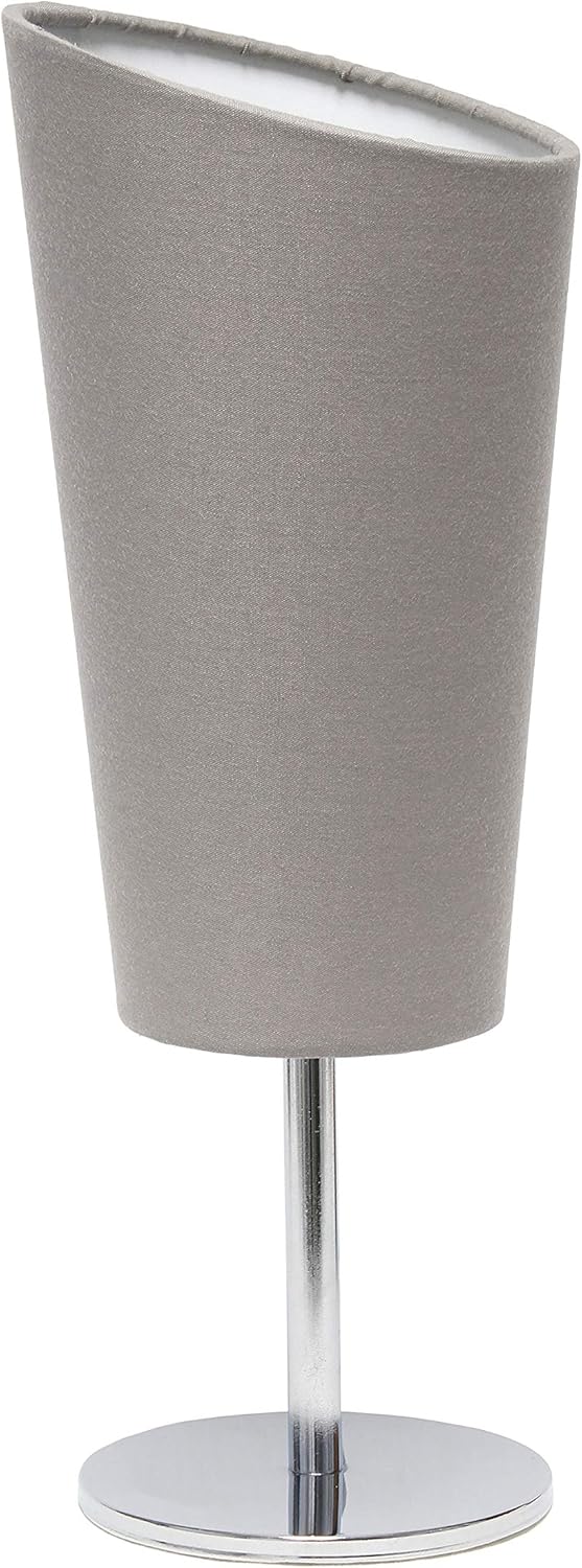 Simple Designs LT2061-GRY Mini Chrome Angled Fabric Shade Table Lamp, Gray