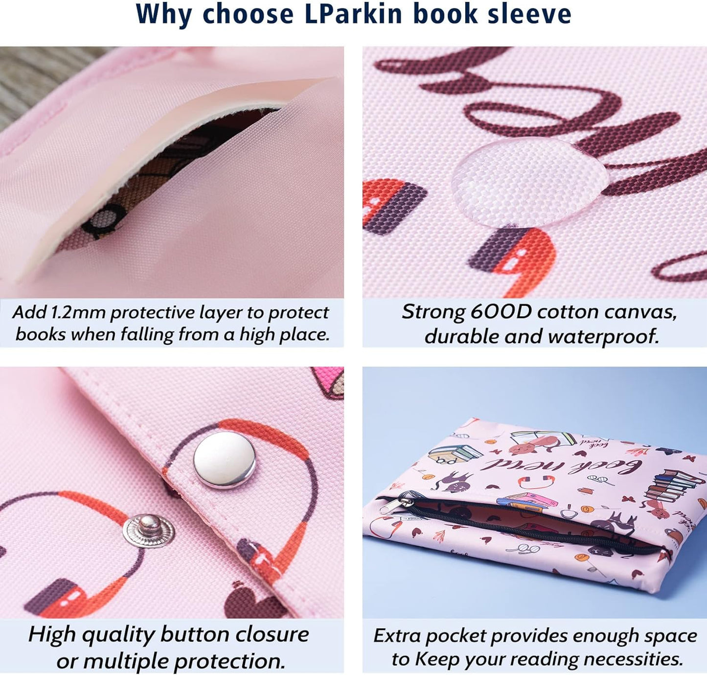 Book Sleeve for Book Lovers, Book Nerd Book Protector, Book Covers for Paperbacks, Book Sleeves with Zipper with Padded, Washable Fabric, Medium 11 Inch X 9 Inch