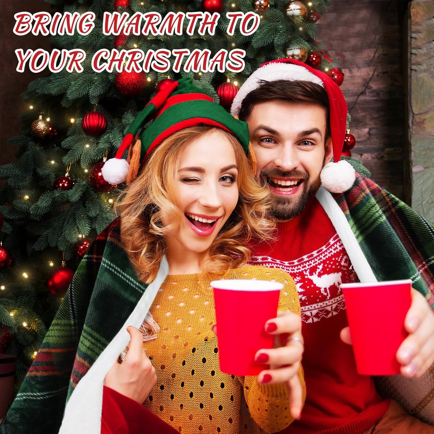 Tiamon 2 Pcs Winter Throw Blanket Bulk Reversible Sherpa Flannel Fleece Blanket 460 GSM Buffalo Cozy Plaid Blanket 50" x 60" Xmas Holiday Plush Warm Soft Blanket for Couch Bedding