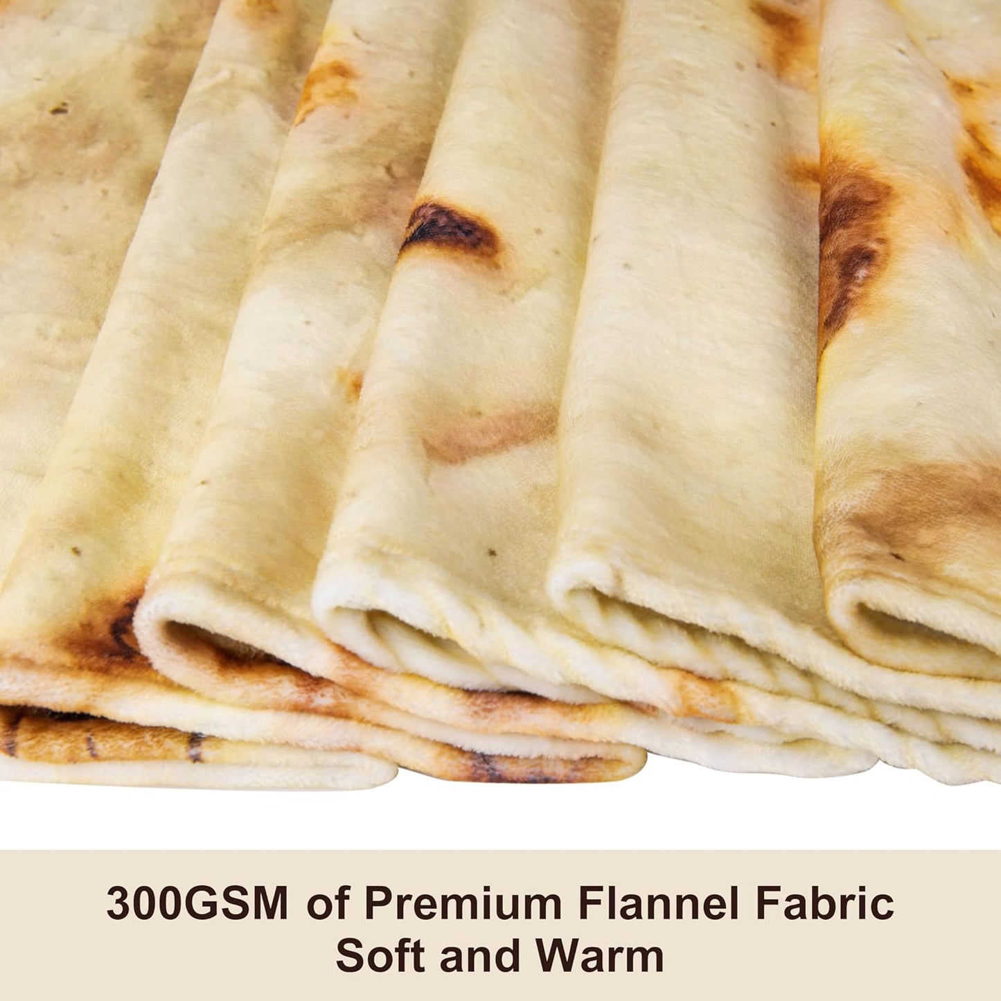 QiyI Burritos Tortilla Throw Blanket for Adult and Kids, 2.0 Double Sided Giant Food Blankets, Funny Tortilla Gifts, 60" Novelty Round Wrap Blanket, 300 GSM Warm Soft Flannel Taco Blanket, Yellow