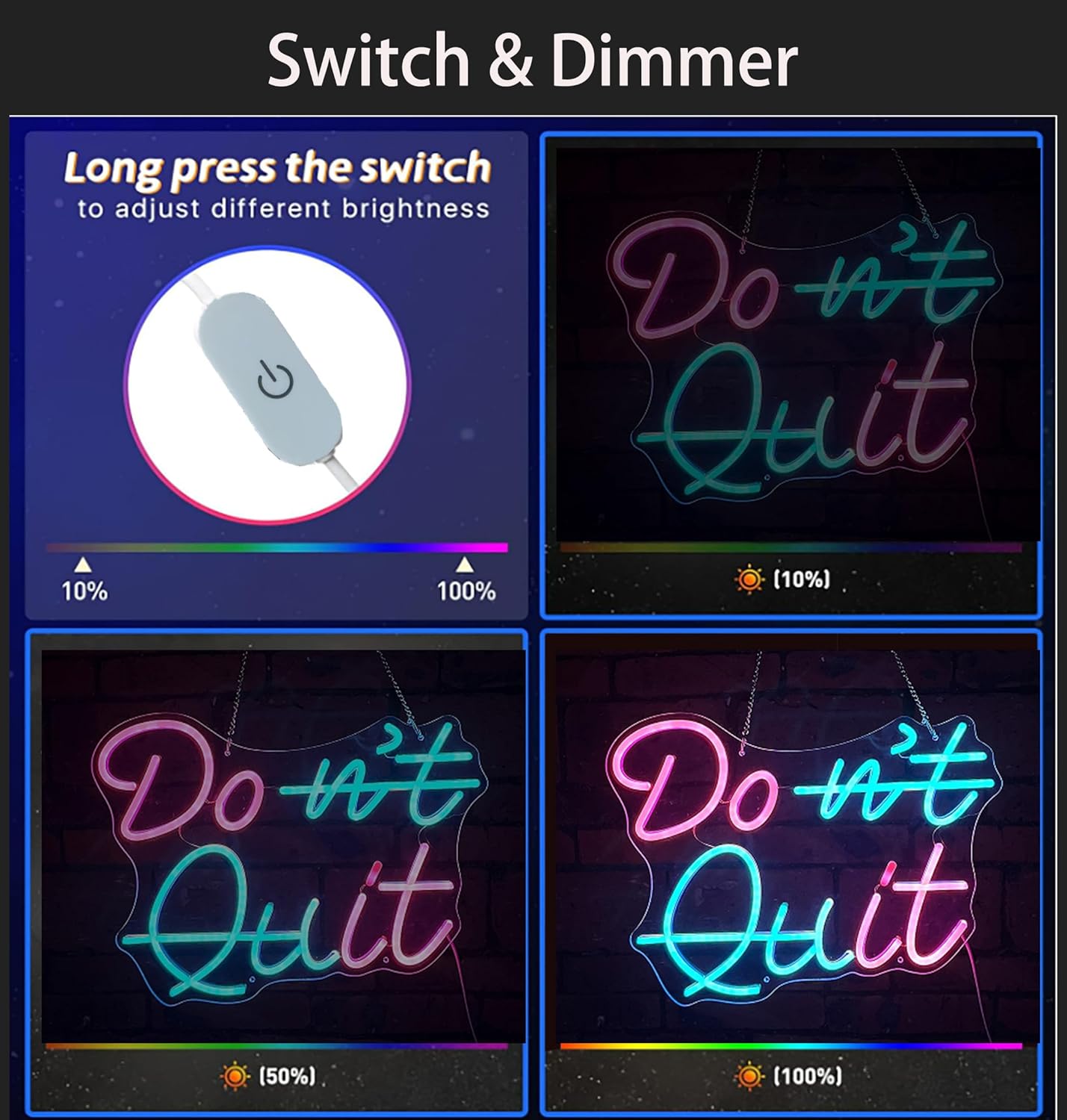 Don't Quit Neon Signs for Bedroom Living Room Party Home Decor, Led Sign with Dimmable Switch， Battery box or USB Powered (Don't Quit)