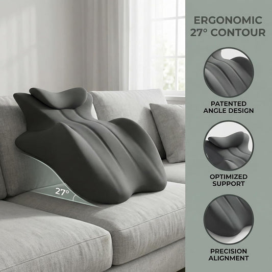 27° Ergonomic Contour Pillow - Memory Foam Back Support for Reading, Bed Rest & Post Surgery Recovery, Lumbar & Neck Pain Relief Cushion