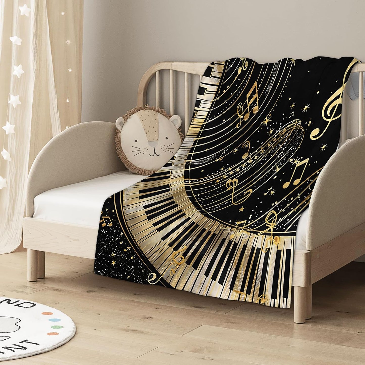 Piano Notes Throw Blanket, Black Gold Blanket Throw for Adults, Lightweight Soft Cozy Blanket for Couch Sofa Bed Room Decor 50x60 Inches