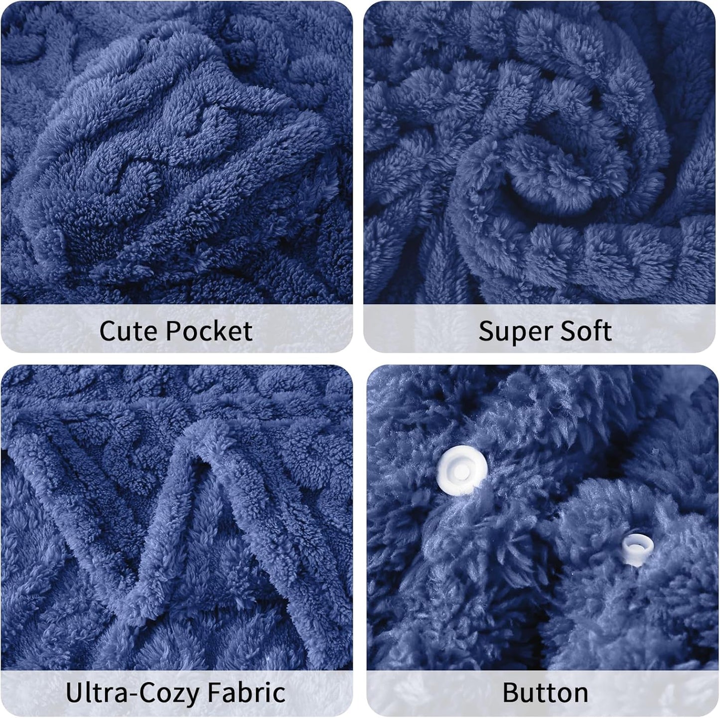 Wearable Blanket Poncho Cape Wrap for Adult, Cozy Sherpa Fleece Pocketed Shawl TV Throw Blankets for Office and Lounge(Dust Blue,58'' x 64'')