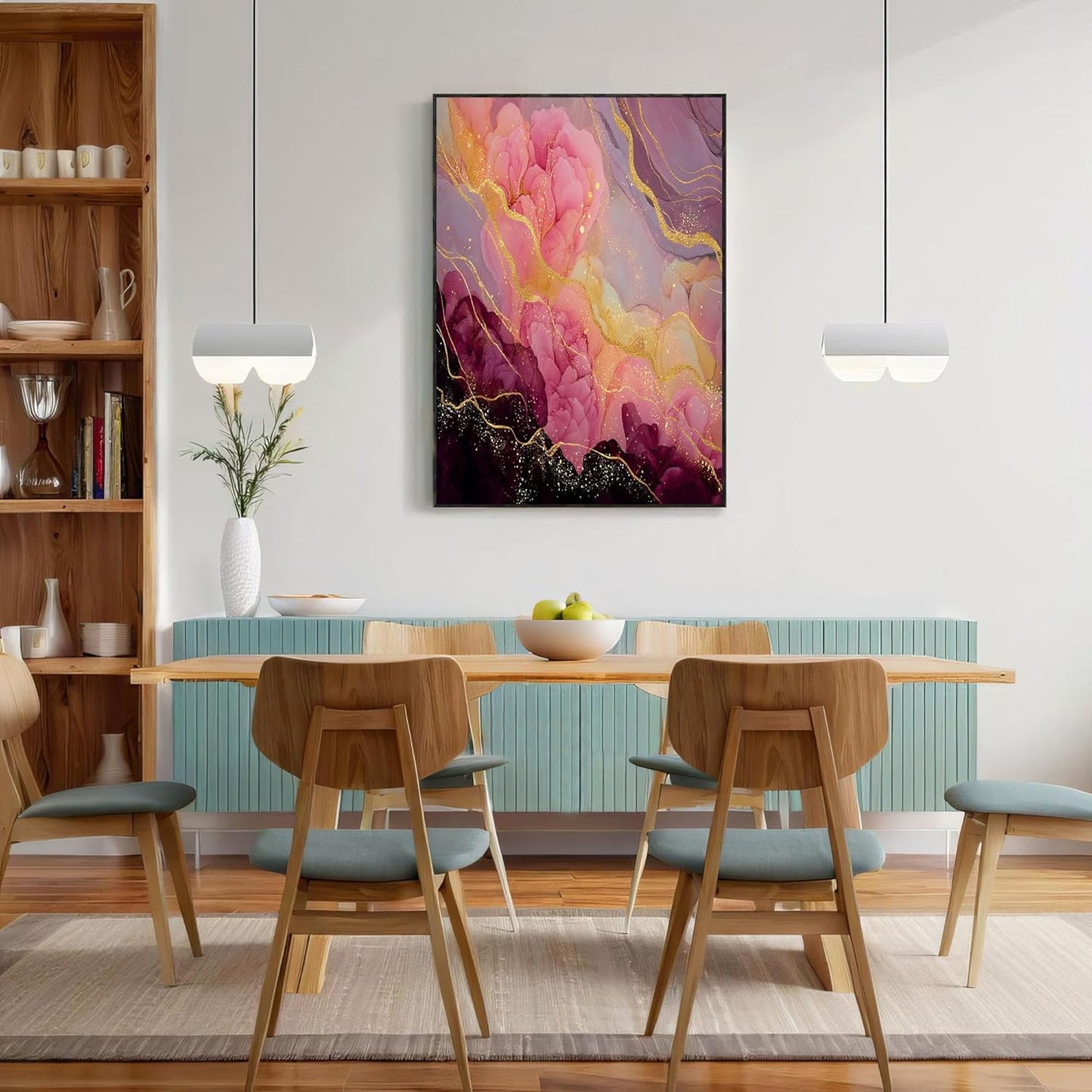 GDJSMIN Abstract Pink Marble Aesthetic Wall Art, Gold Foil Stripe Design Poster for Reading Room Living Room Decor 12x 16 inch Unframed