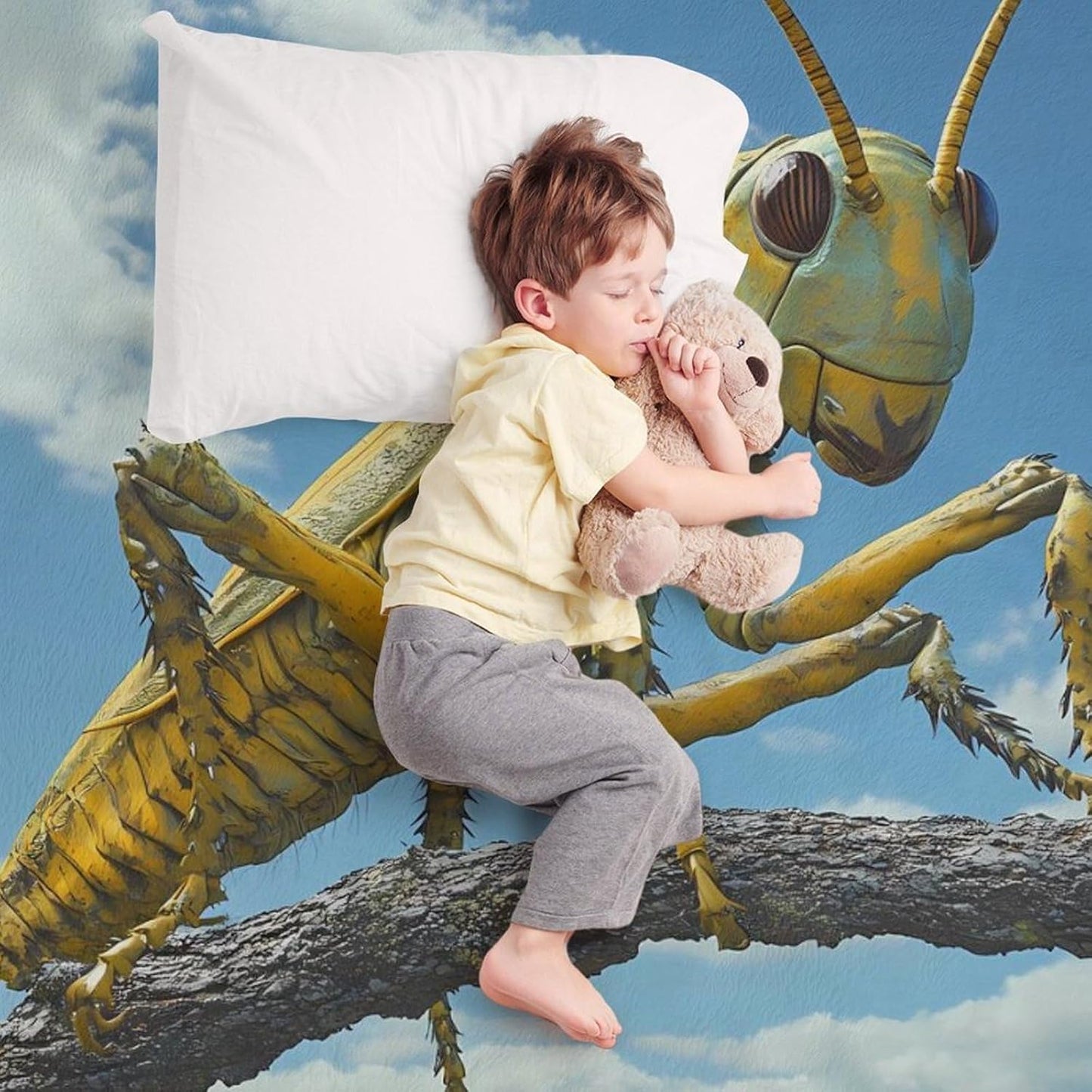 Blue Skys Grasshopper Insect Throw Blanket for Couch Bed Plush Cozy Fuzzy Flannel Blanket for All Season 66"x90"