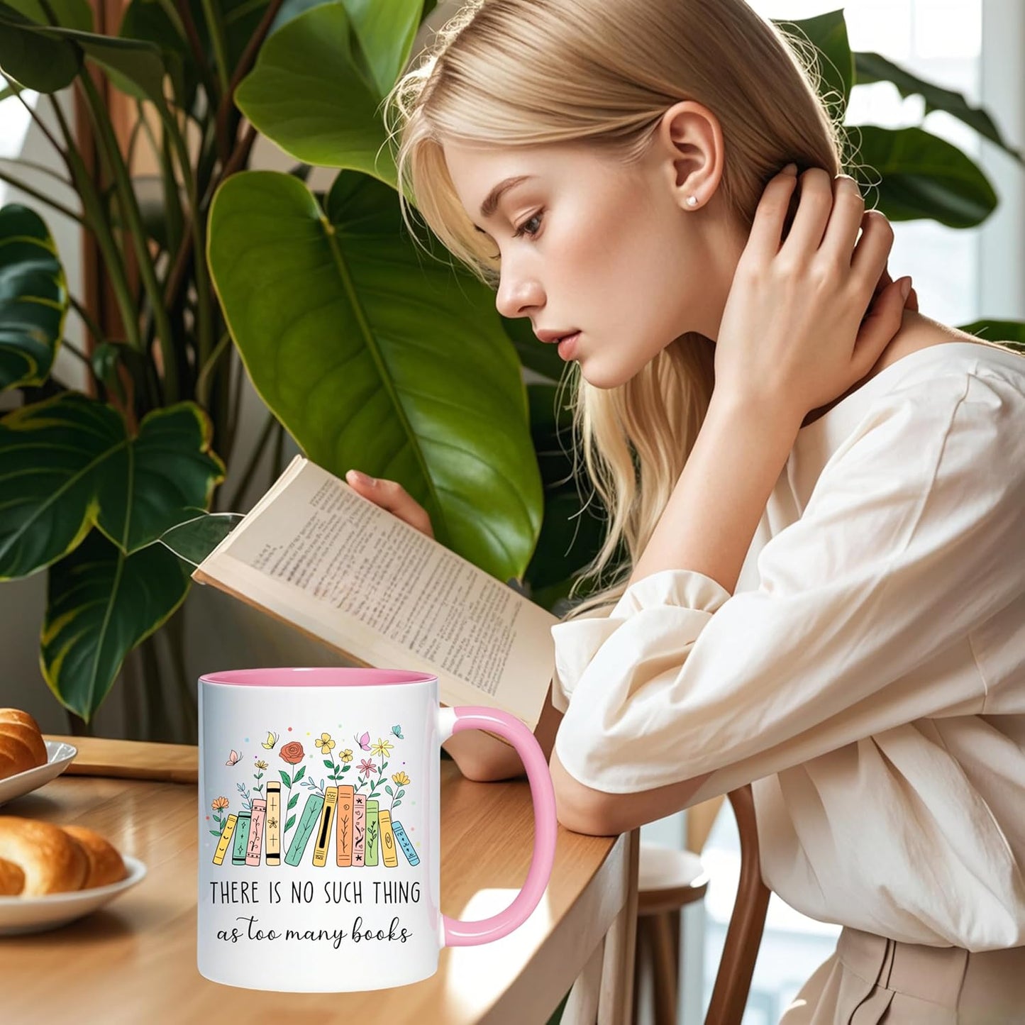 Book Lovers Coffee Mug, Reading Gift for Reader Woman Man, 11 oz Ceramic Water Coffee Cup for Bookworms Bookish Reader Book Club Party Mug (Too many Books)