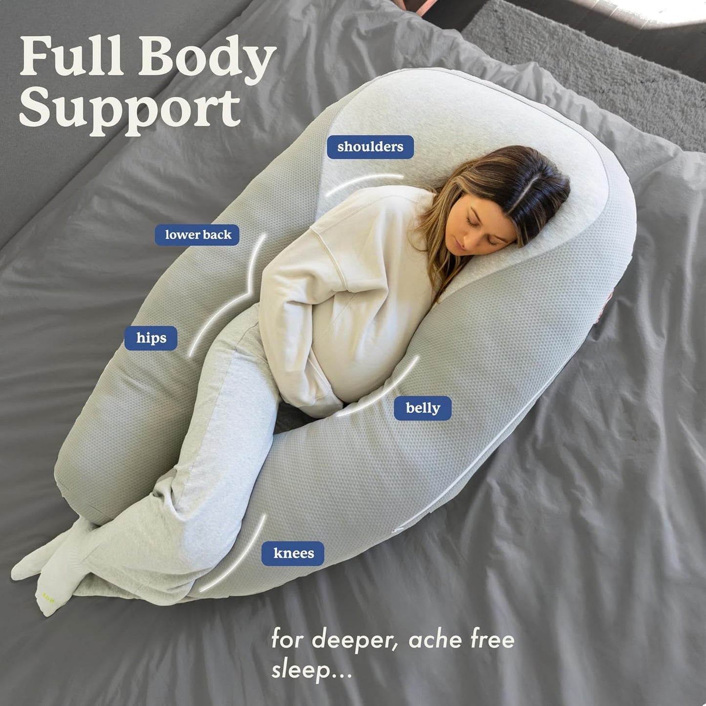 Plufl Hugl Cooling Body Pillow & Breeze Cooling Blanket Set | U-Shaped Memory Foam Pillow for Side Sleepers & Pregnancy | Lightweight Cooling Comforter for Hot Sleepers | Washable Covers | Cool Gray