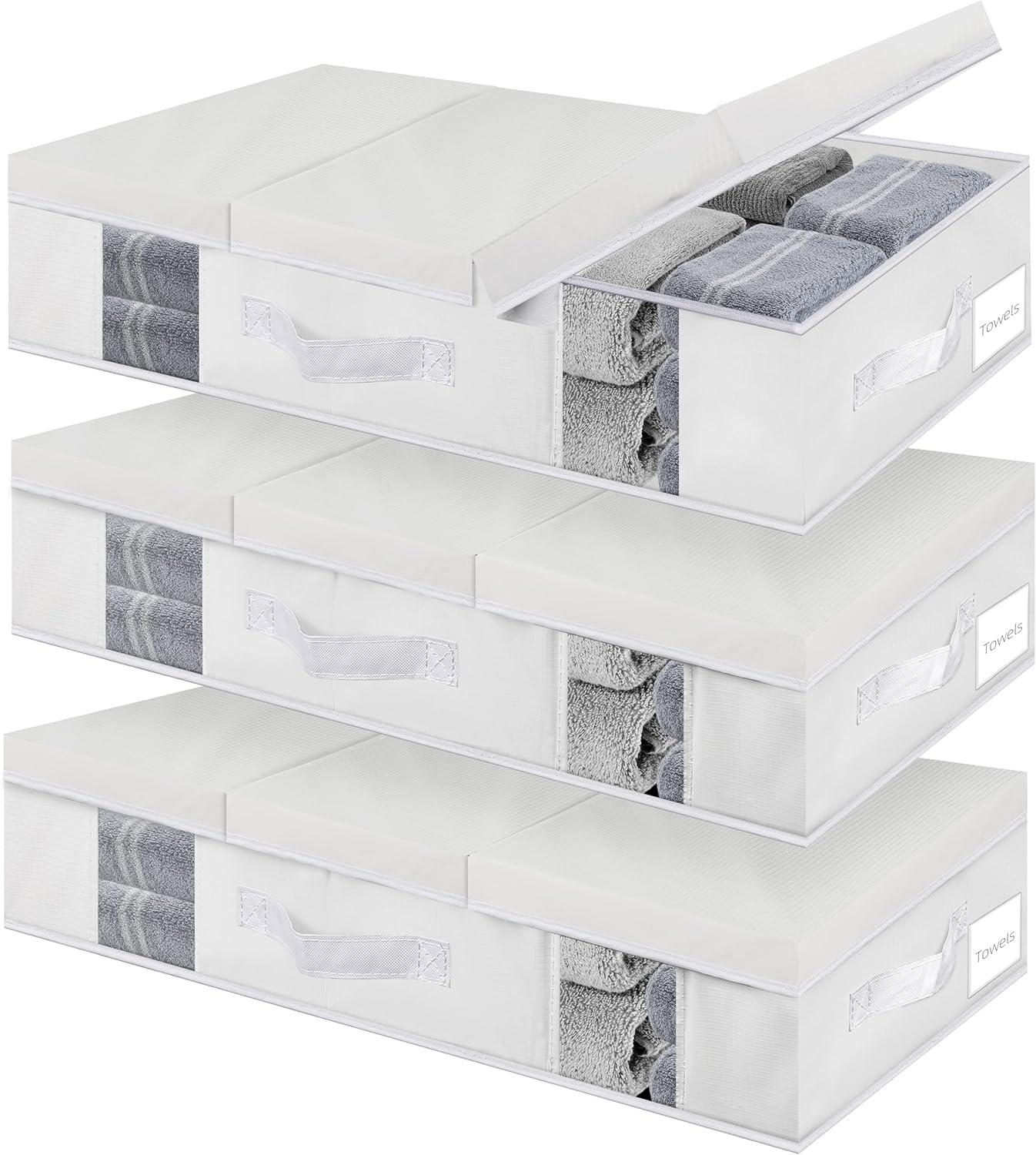 Underbed Storage Containers 3 Pack, Large Under Bed Storage Bins with Lids, Foldable Under the Bed Storage Drawer for Organizing Clothes, Shoes, Blankets, Pillows-PEVA Waterproof Material