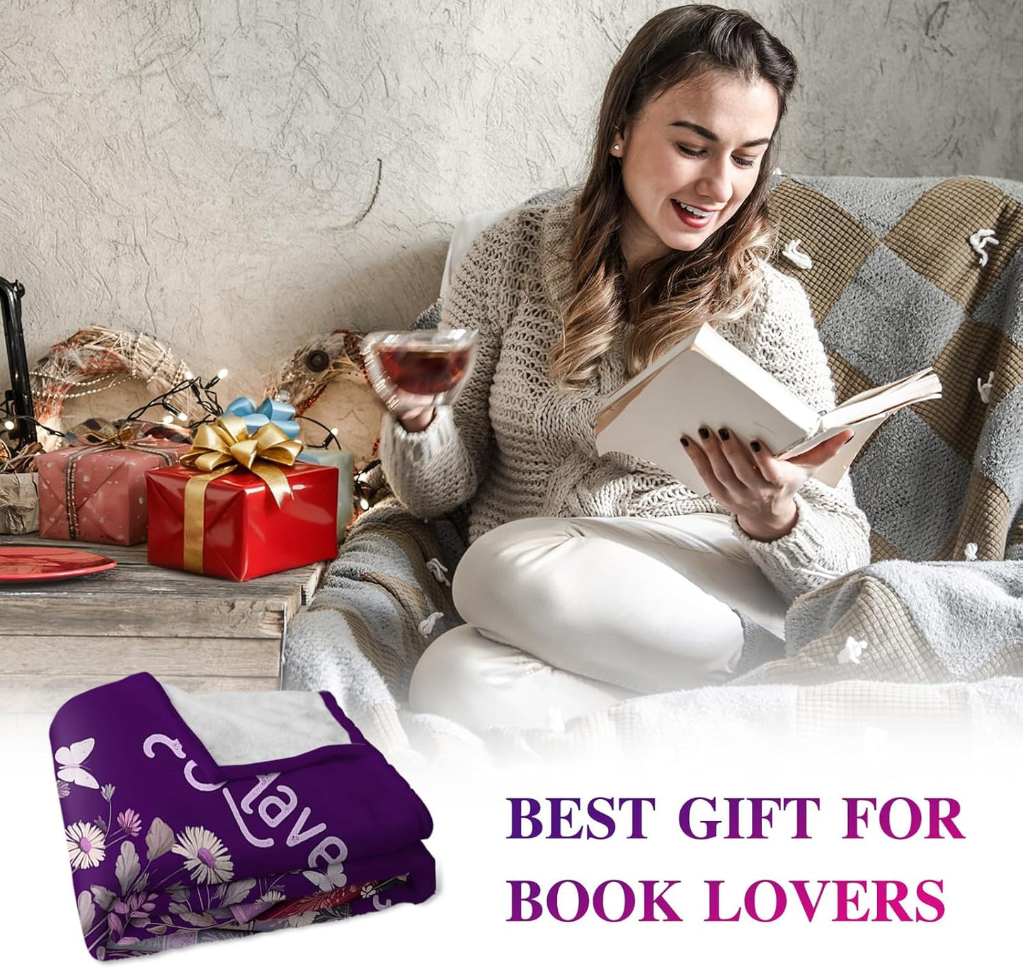 Book Lovers Gifts for Women, Reading Lovers Blanket, Reading Gifts, Bookworm Bookish Books Club Librarian Reading Gift, Reading Accessories for Book Lovers, Soft Bed Couch Decor Throw 50"x60"(Purple)