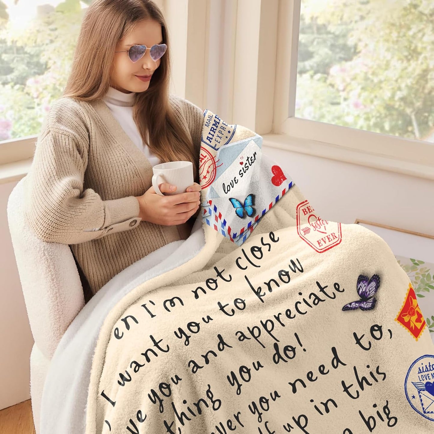 Sister Gifts Throw Blanket for Sisters Mother's Day,Sister Birthday Gifts,Super Soft Flannel Love Present A Letter Blankets with Butterfly 52"x60" for Christmas,Valentines Day,Bed,Couch